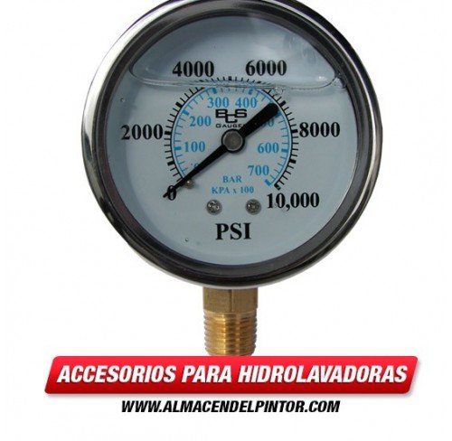 Manómetro para hidrolavadora con acople de bronce hasta 10000 PSI